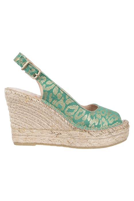 SLINGBACK ESPADRILLE 9 CM METALLIC PRINTES SUEDE GREEN by Fred de la Bretoniere