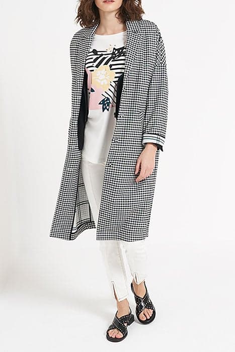 BLACK LONG COAT WITH WHITE GINGHAM CHECK VICHY by ICODE