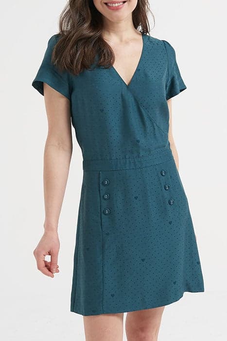 SEA GREEN POLKA DOT AND HEART JACQUARD WRAP DRESS by ICODE