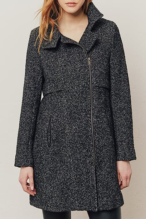 BLACK COATED WOOL LONG STRAIGHT COAT by IKKS