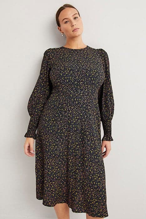 SMOCKED CUFF MIDI DRESS BLK by Boden