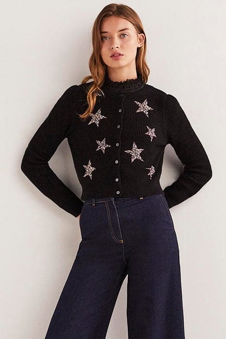 EMBELLISHED RIBBED CARDIGAN BLK by Boden