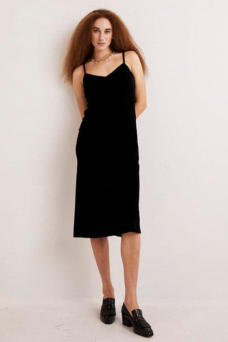 VELVET SLIP MIDI DRESS BLK by Boden