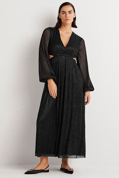 METALLIC CUT-OUT MAXI DRESS BLK by Boden