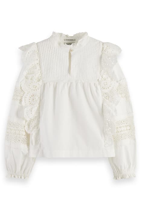 WORKED-OUT RUFFLE SHIRT IN ORGANIC COTTON WHITE by Scotch & Soda