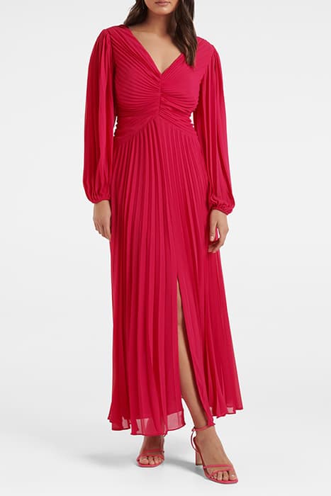 ROSALIA PLEATED V NECK DRESS BRIGHT ROSE by Forever New