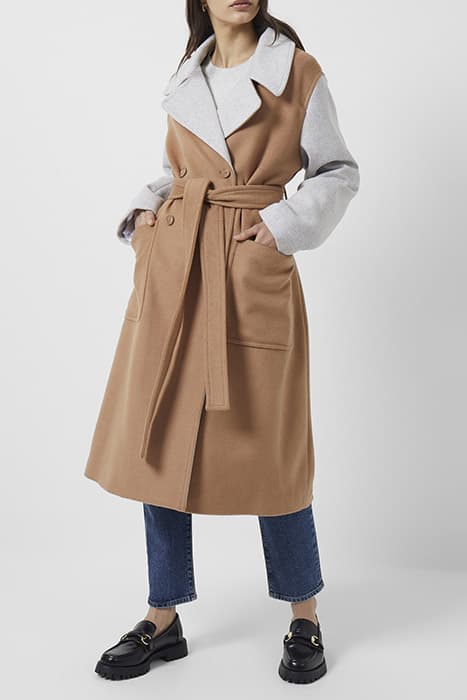 ARLI FAVAN FELT COLOURBLO COAT CAMEL by French Connection