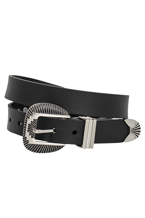 ANISSA - BLACK LEATHER BELT WITH ENGRAVED BUCKLE by ONE STEP