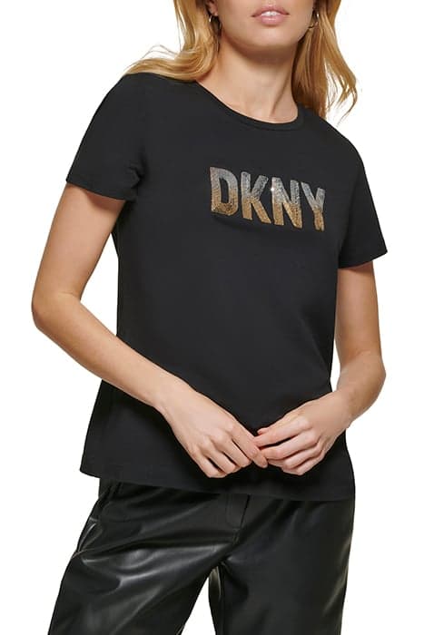 S/S CREW NECK SEQUIN BLK/GOLD by DKNY