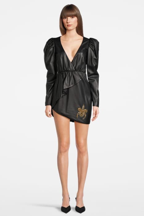 WOMEN‘S FLOWER-EMBELLISHED LEATHER MINI DRESS BLACK 099 by Marcell von Berlin