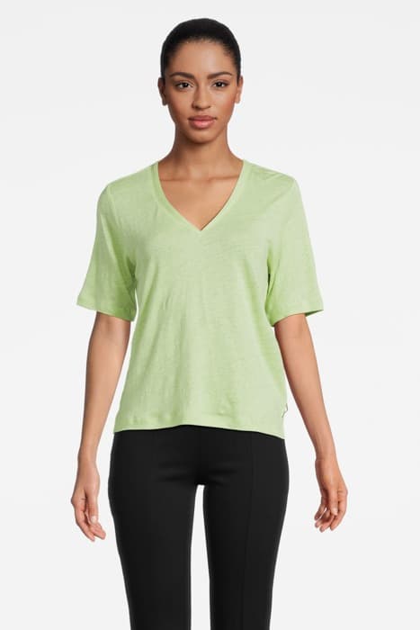 CLASSIC LINEN TEE WITH V-NECKLINE SEAWEED by Scotch & Soda