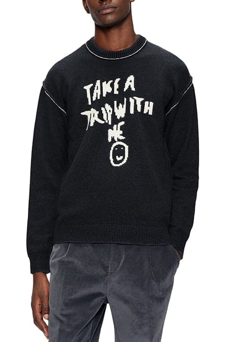 DEWENT LS SLOGAN CREW NECK CHARCOAL by Ted Baker