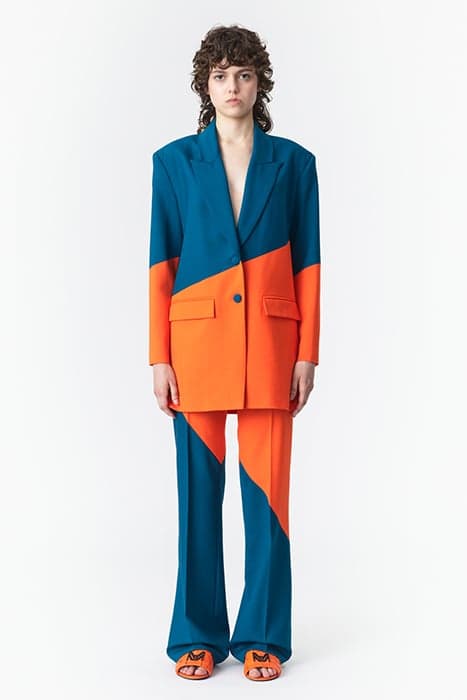 TWO-TONE STRAIGHT-LEG SUIT PANTS DEEP TEAL FLORIDA ORANGE by Marcell von Berlin