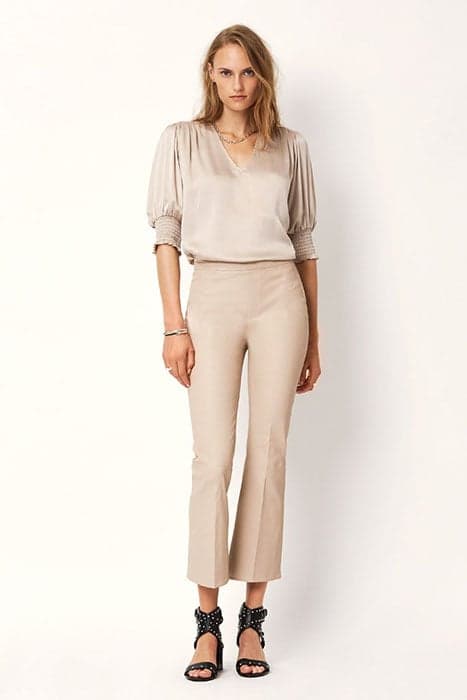 TYSON CROP FLARE LEATHER PANTS OYSTER CREAM by Dante6