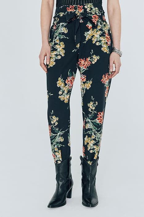 BLACK FLOWER BOUQUET PRINT TWILL TROUSERS by IKKS