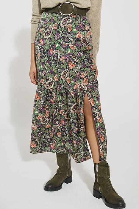 FLORAL PRINT RUFFLED BAGGY LONG SKIRT WITH SLIT by IKKS