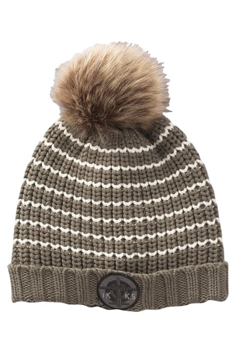 BOYS’ KHAKI KNIT BEANIE WITH WHITE STRIPES KHAKI by IKKS