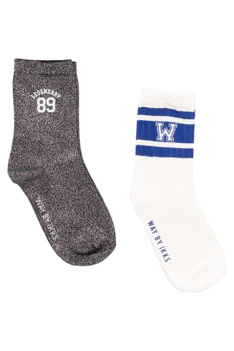 GIRLS' OFF-WHITE WITH BLUE STRIPES/BLACK AND SILVER SOCKS OF by IKKS