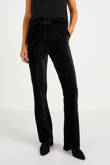 BLACK TEXTURED PANNE VELVET WIDE TROUSERS by ICODE