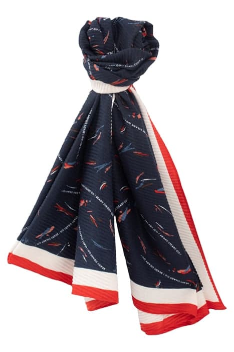 NAVY BLUE PLEATED SCARF WITH ARTY PENCILLED PRINT by ICODE