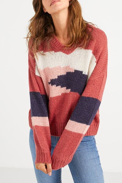 CANDY RED COLOUR-BLOCK STYLE KNIT SWEATER by ICODE