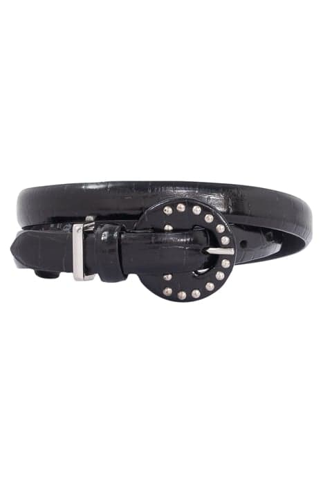 BLACK CROC-LOOK EMBOSSED LEATHER BELT by ICODE