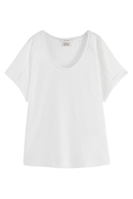 SCOOP-NECK LADDER TAPE T-SHIRT WHITE by Scotch & Soda