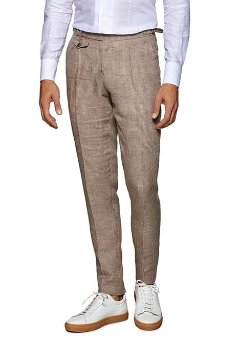 BROWN HOUNDSTOOTH PLEATED BRENTWOOD TROUSERS by Suitsupply