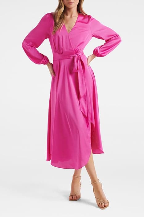 MARILYN SATIN WRAP MIDI DRESS VALLEY PINK by Forever New