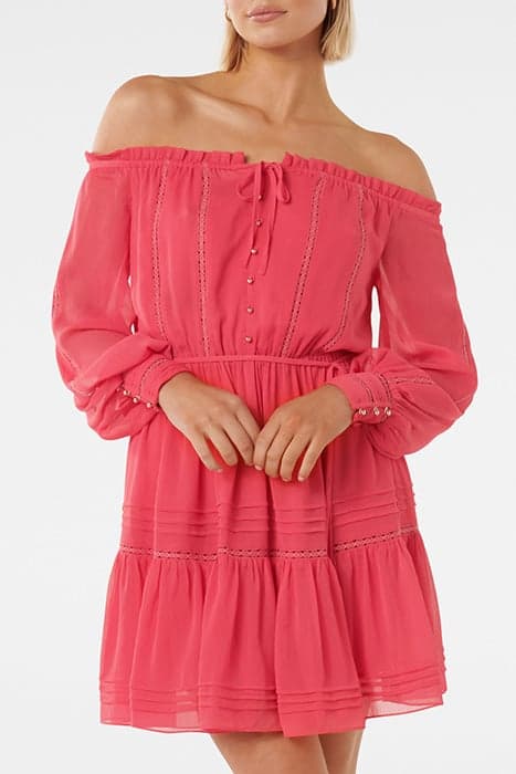 GISELE OFF SHOULDER MINI DRESS CHERRY PINK by Forever New