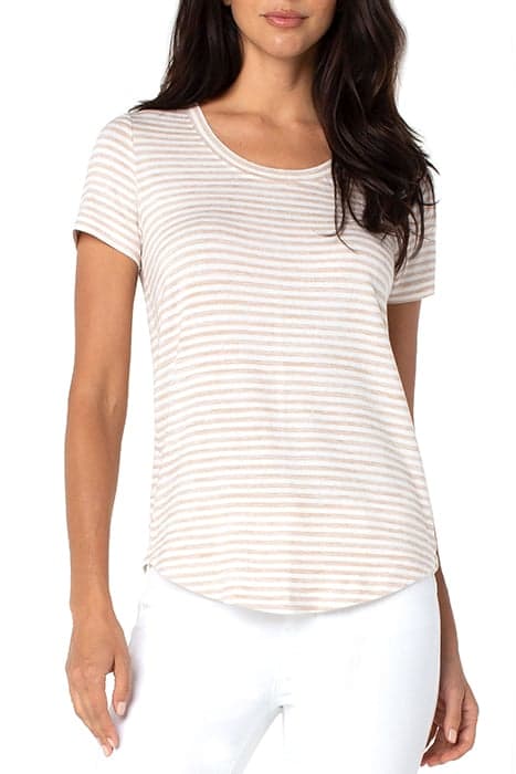 SCOOP NECK SHORT SLEEVE KNIT TEE KHAKI & WHITE STRIPE by Liverpool