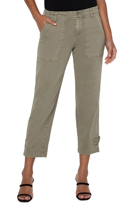 UTILITY CROP CARGO W/ CINCHED LEG PEWTER GREEN by Liverpool