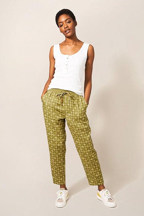 EFFIE LINEN TROUSER GREEN PR by White Stuff