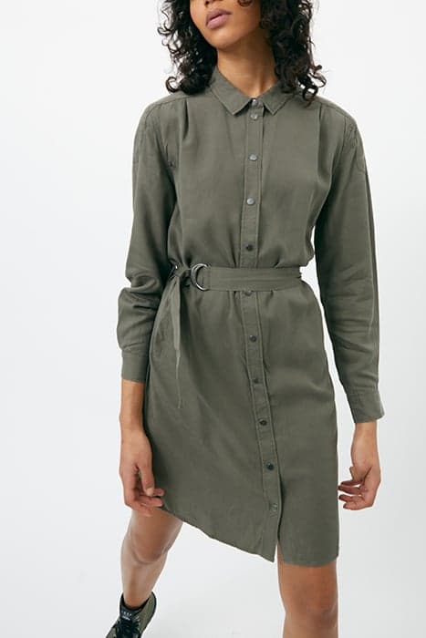 KHAKI TENCEL SHIRT DRESS WITH STUDDED BACK by IKKS