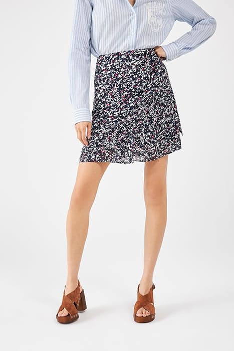 NAVY TACHIST PRINT A-LINE WRAP SKIRT by IKKS