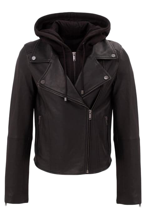 BLACK LEATHER JACKET, STUDDED BACK, FACING by IKKS