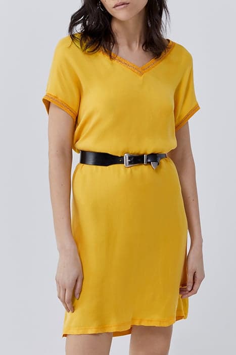 YELLOW MIXED FABRIC SACK DRESS WITH RIBBING by IKKS