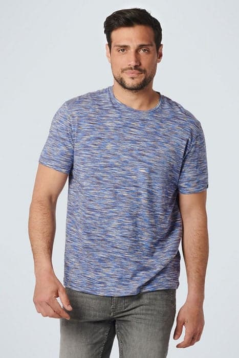 T-SHIRT CREWNECK MULTI COLOURED YARN DYED MELANGE WASHED BLU by No Excess