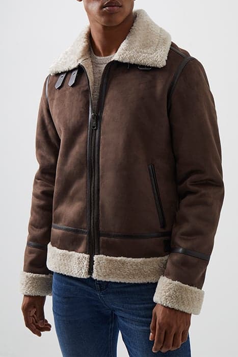 FLIGHT FAUX SHEARLING JACKET DARK BROWN by French Connection