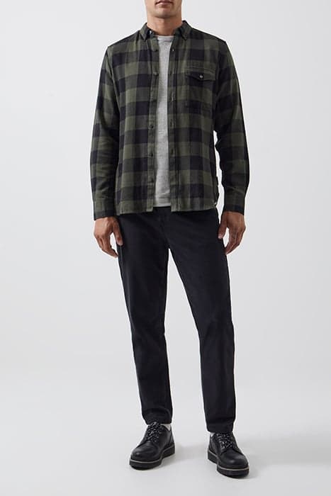 LARGE GINGHAM FLANNEL LONG SLEEVE SHIRT KHAKI/BLACK by French Connection