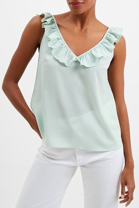 RECYCLED CREPE RUFFLE CAMI TOP AQUA FOAM by French Connection