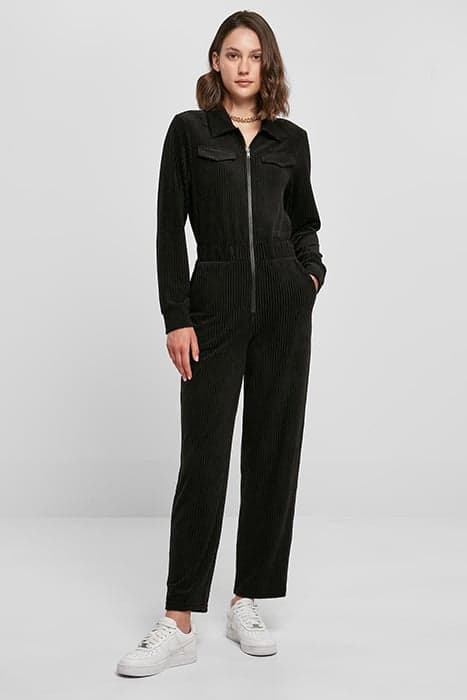 LADIES VELVET RIB BOILER SUIT BLACK by Urban Classics