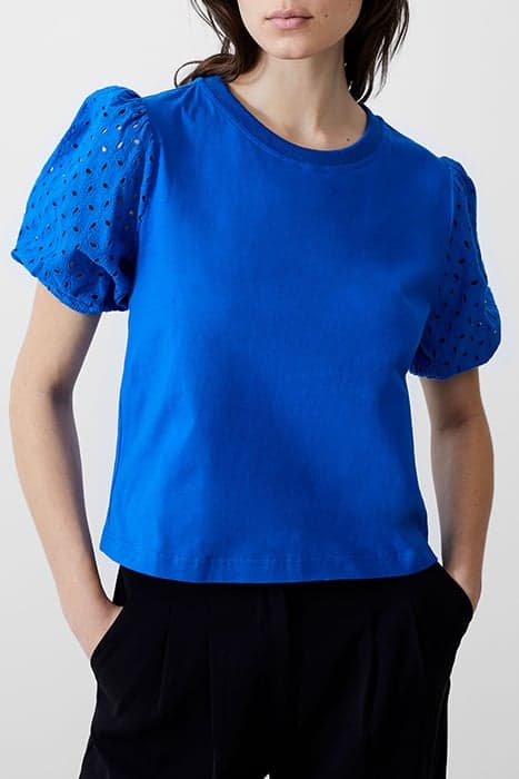 BRODERIE SLEEVE TOP BRIGHT BLUE by French Connection