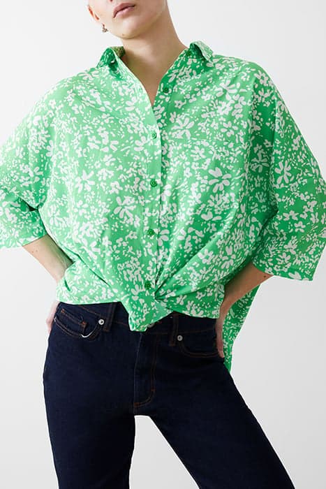 FLORALE TWIST CREPE LIGHT TOP POISE GREEN/WHITE by French Connection