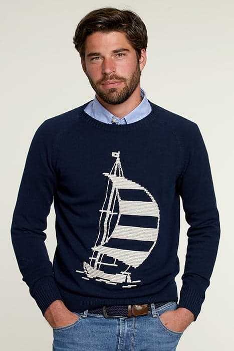 CUSTOM FIT ROUND NECK COTTON SWEATER ADMIRAL by River Woods