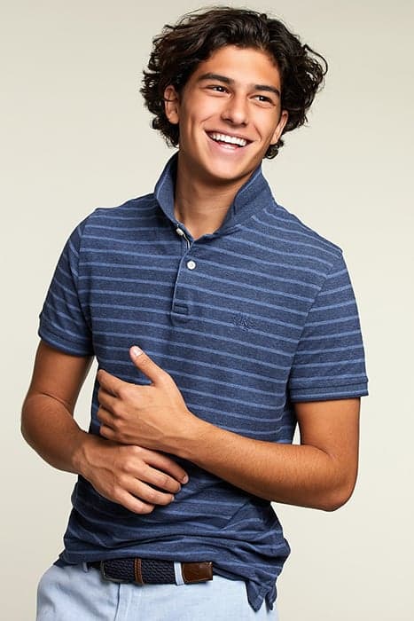 CUSTOM FIT COTTON POLO DARK DENIM MIX BLUE by River Woods