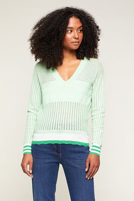 PATTERNED V-NECK SWEATER LIGHT GREEN by Motivi