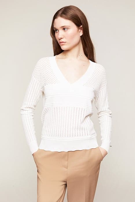 PATTERNED V-NECK SWEATER WHITE by Motivi