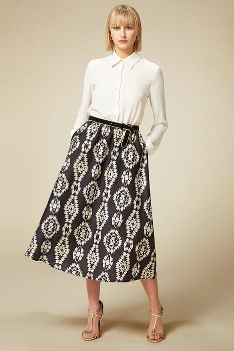 MIDI DRESS WITH PRINTED SKIRT WHITE by Oltre