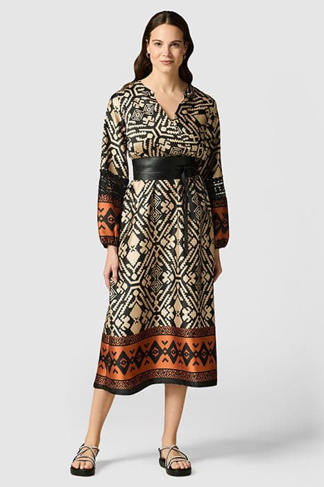 LONG ETHNIC PATTERN DRESS BEIGE by Oltre